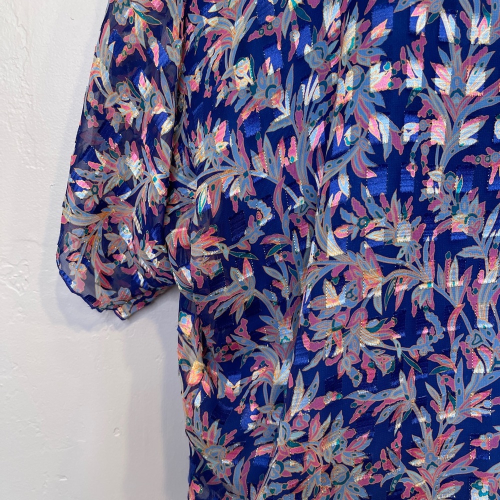 Sia Sia NY VTG Mesh Overlay Check Print Metallic Threading Side Tie Knot Blouse - Picture 9 of 17